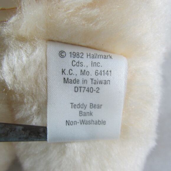 Plush Teddy Bear Babys First Bank Gingham Accents Bib 9" Vintage Hallmark 1982 - Picture 7 of 8